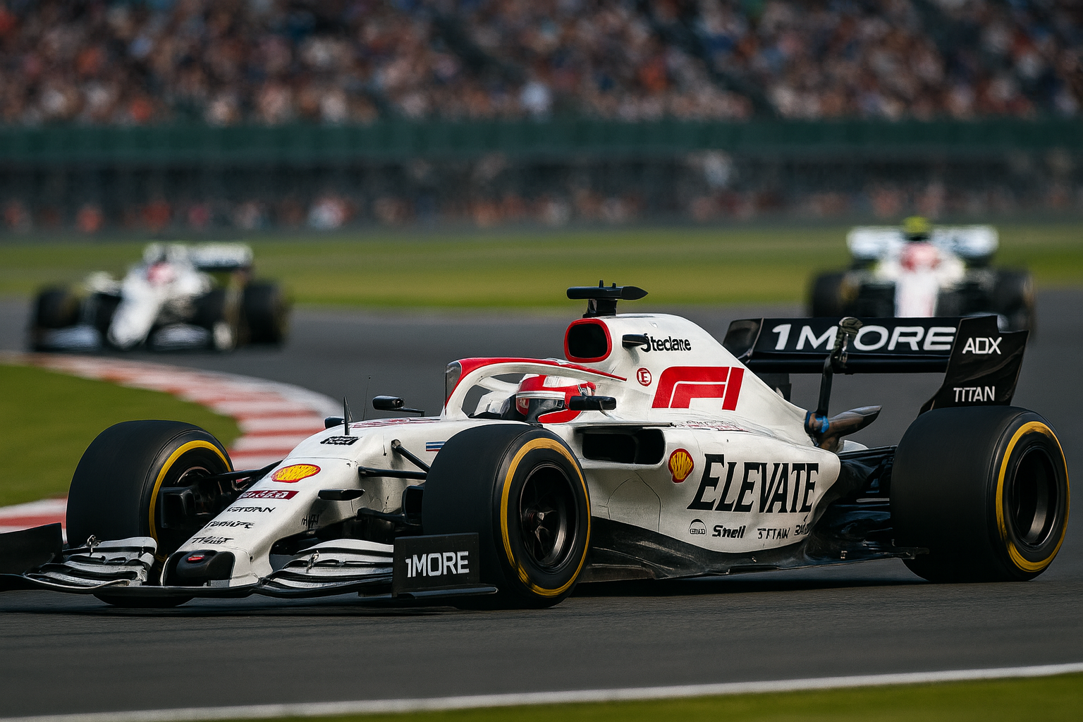 White race car launching from pit lane